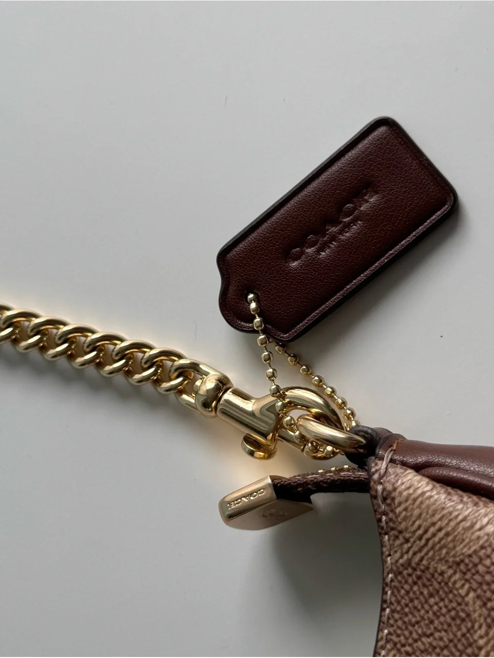 Coach Brown Signature Mini Crossbody with Gold Hardware